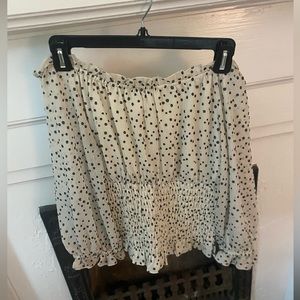 Anthropologie over the shoulder polka dot blouse